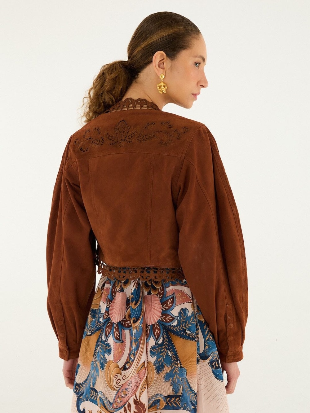 Farm Rio Caramel Richelieu Cropped Leather Jacket - Picture 4 of 10